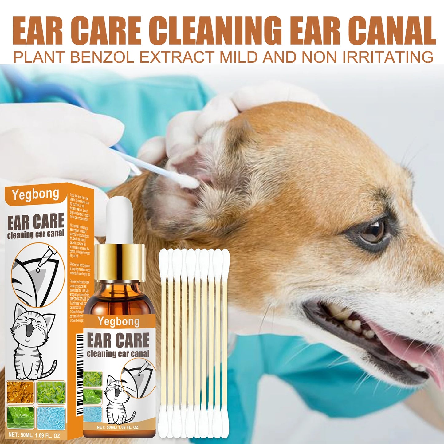 Cat and Dog Ear Cleaner with Swabs