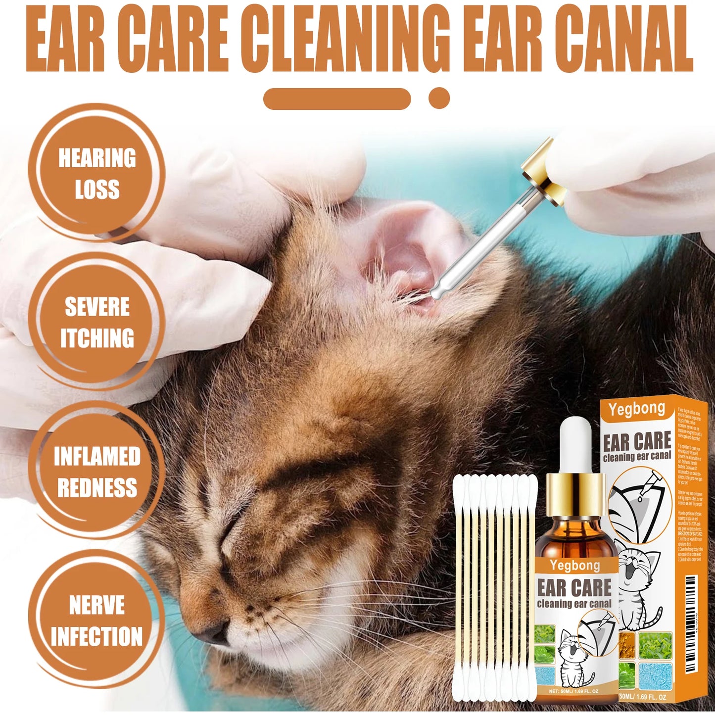 Cat and Dog Ear Cleaner with Swabs