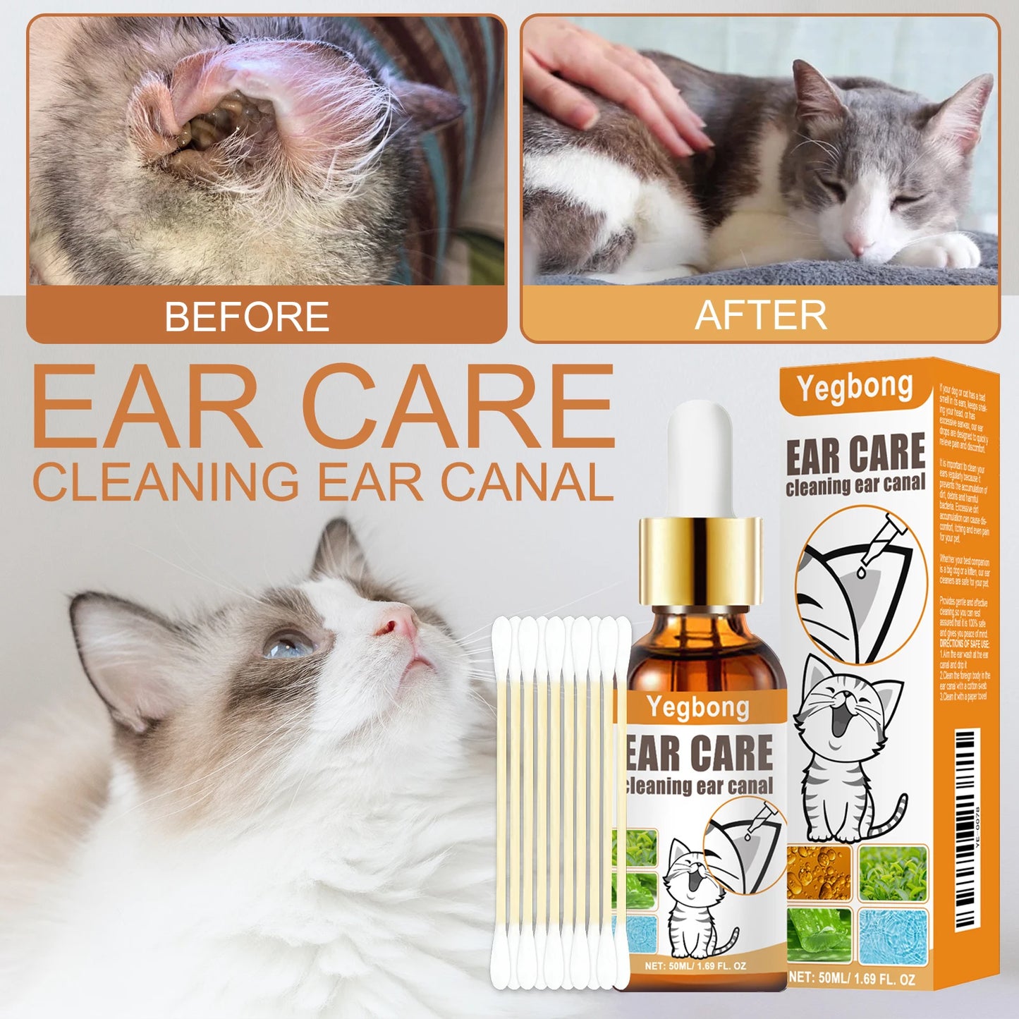 Cat and Dog Ear Cleaner with Swabs
