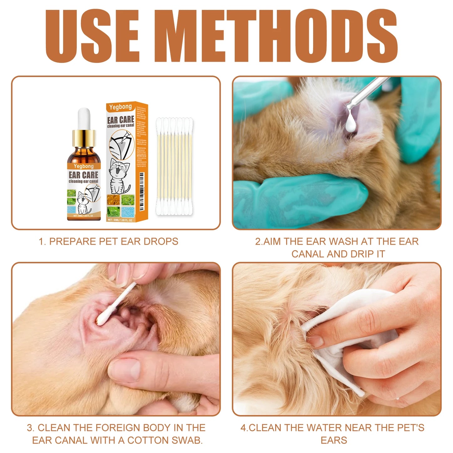 Cat and Dog Ear Cleaner with Swabs