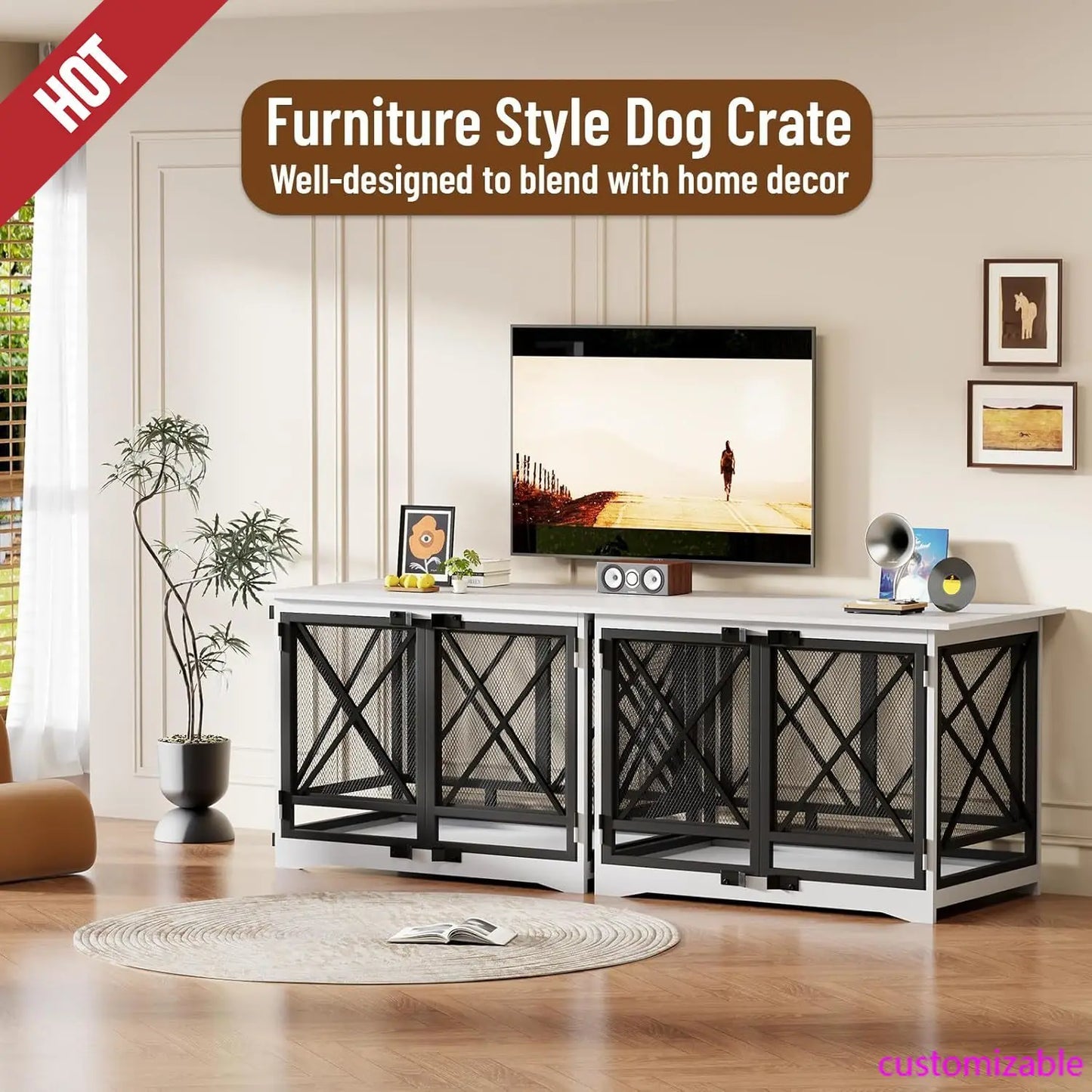 Double Door Wooden Furniture Dog Crate for XL Breeds