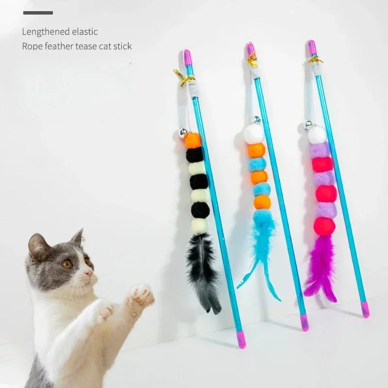 Interactive Feather and Bell Teaser Rod Cat Toy