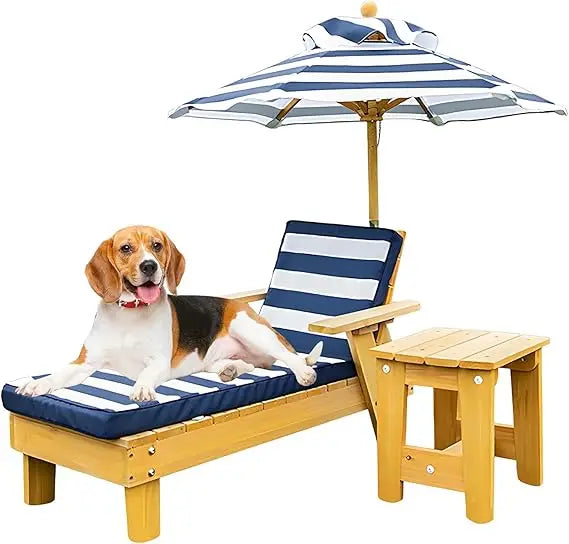 Pet Chaise Lounger with Waterproof Canopy and Removable Cushion