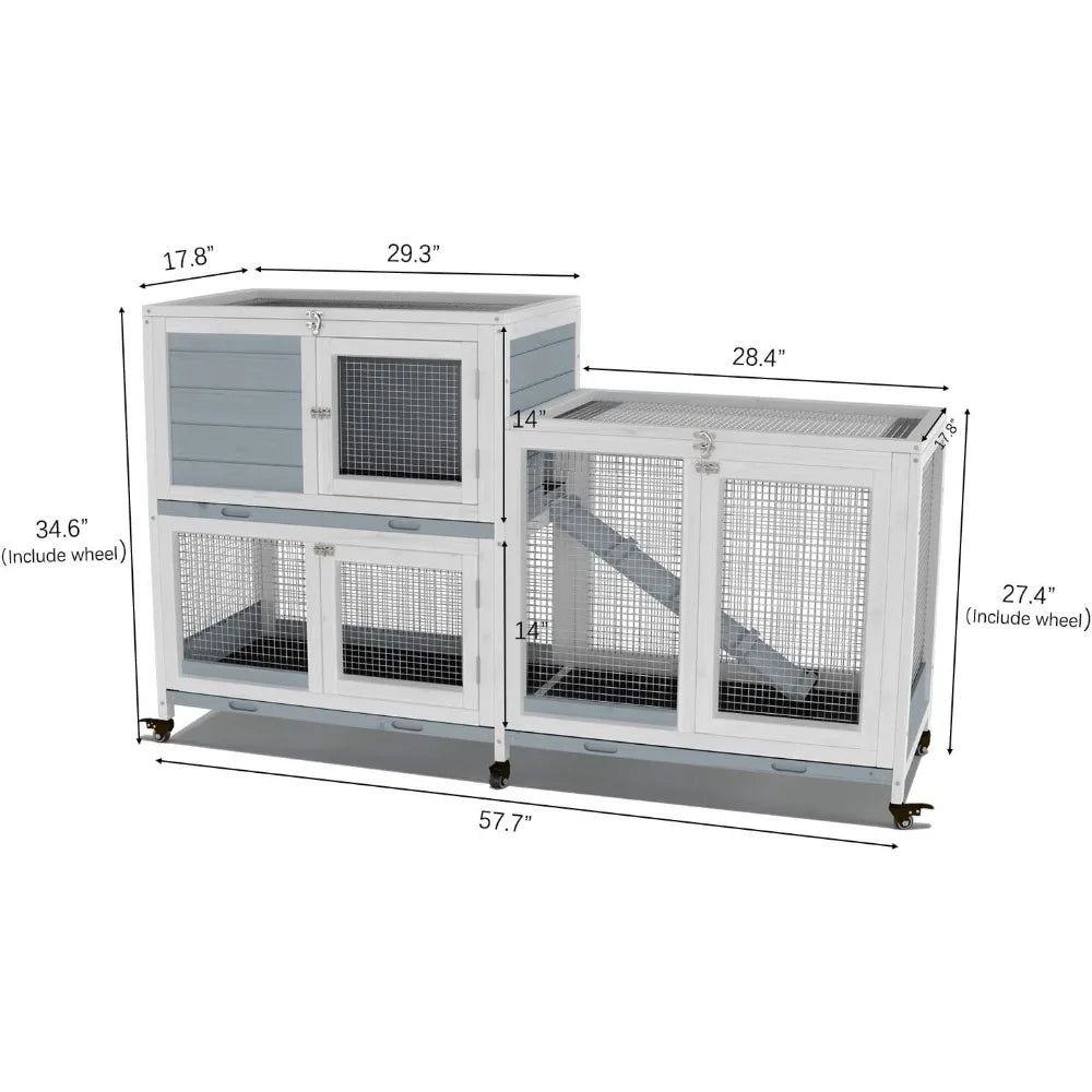 Two Floor Indoor Wooden Pet Hutch on Wheels