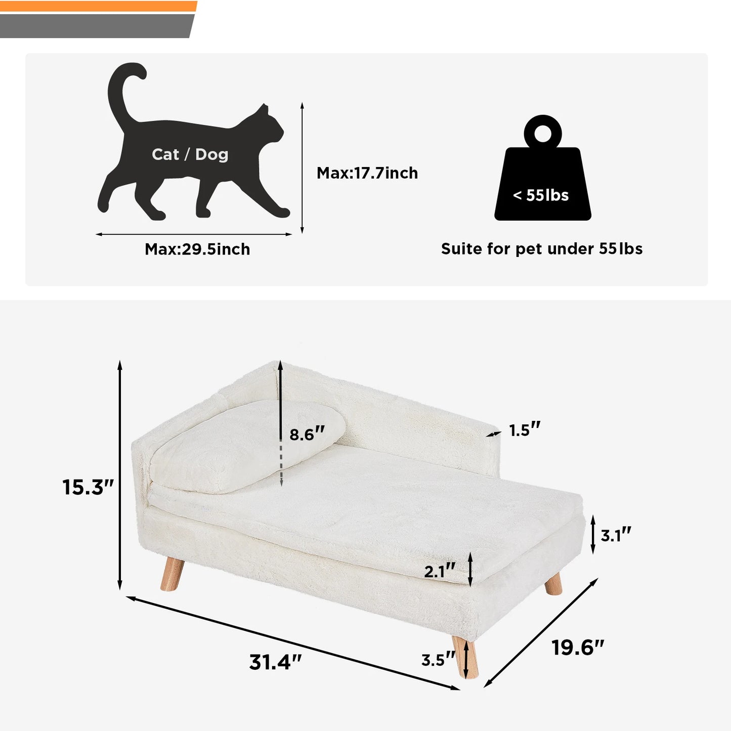 Elevated Sofa Pet Bed with Sturdy Wood Legs