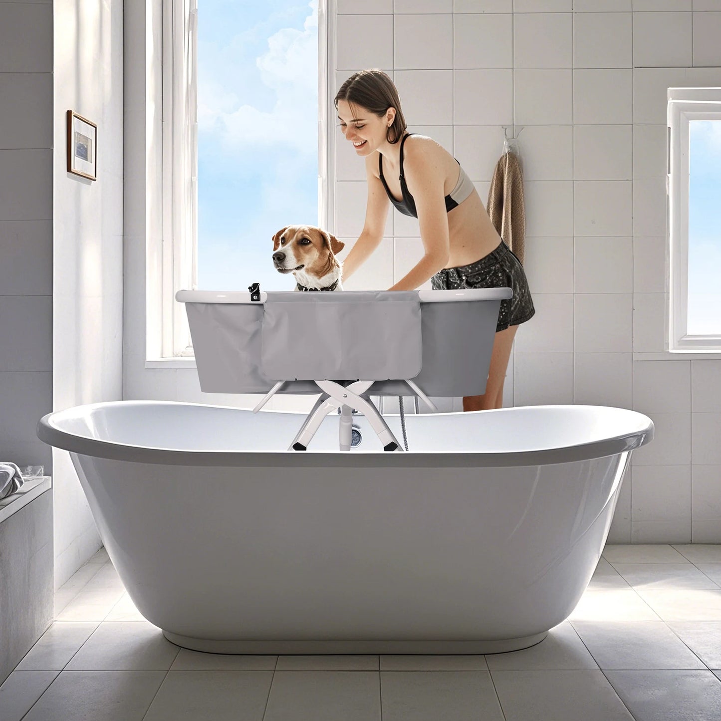 Portable, Foldable Elevated Pet Bathtub for Bathing and Grooming