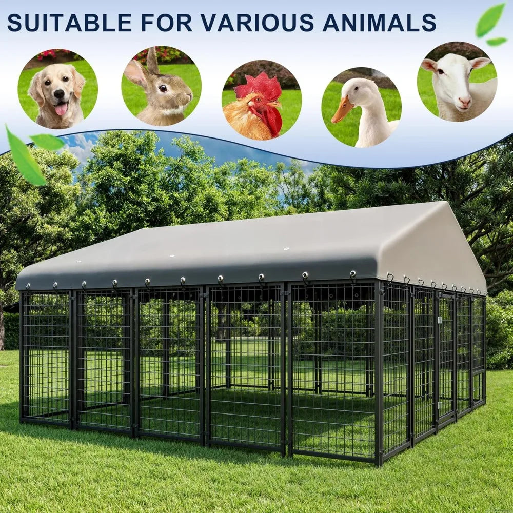 Outside Heavy-Duty Dog Cage with Roof and Double Lock