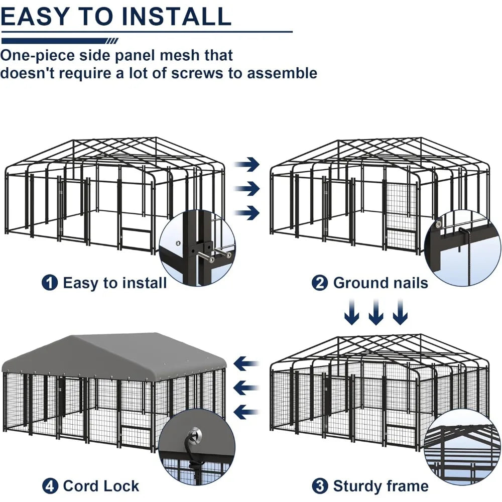 Outside Heavy-Duty Dog Cage with Roof and Double Lock