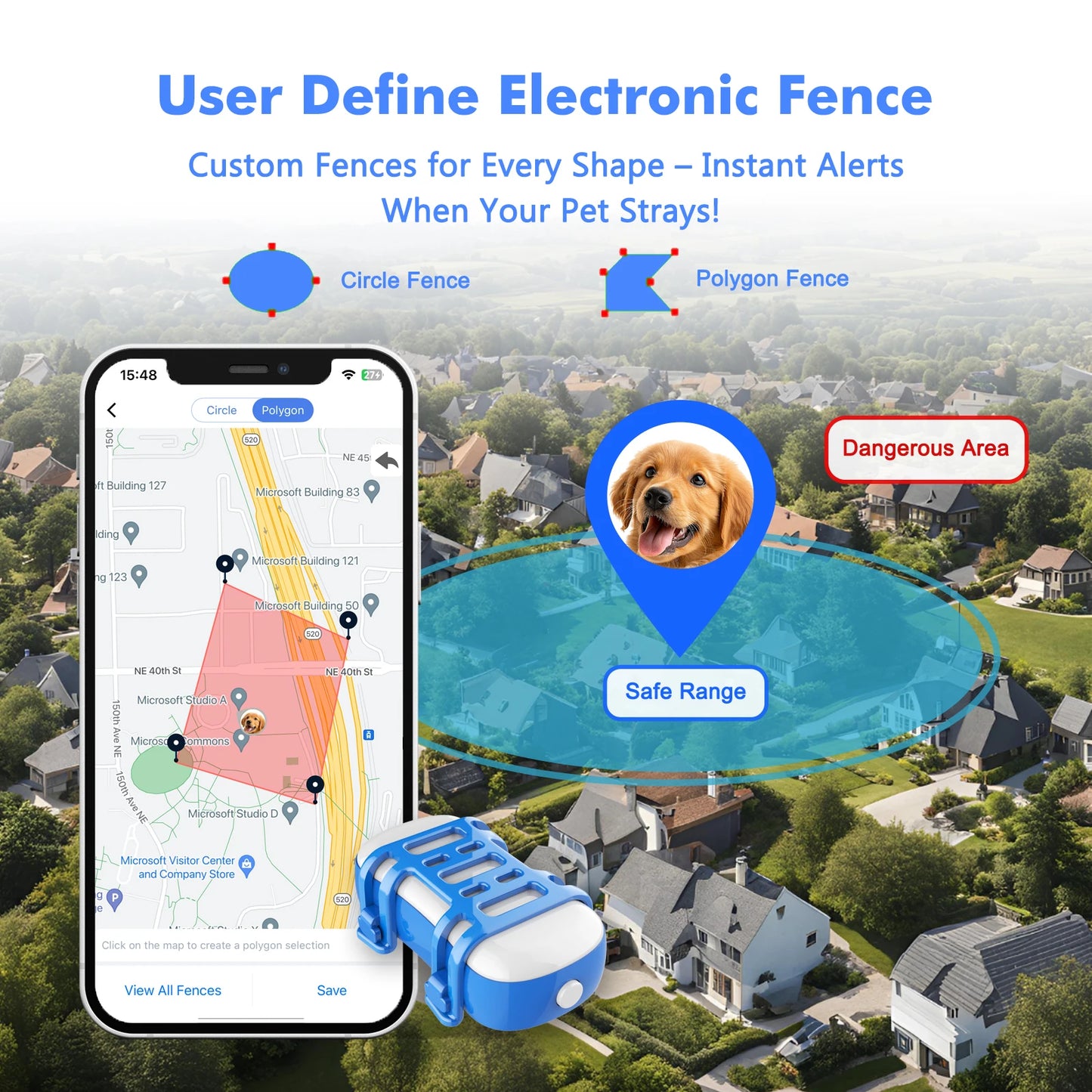 4G Waterproof GPS Pet Locator, Live Tracking with App Subscription