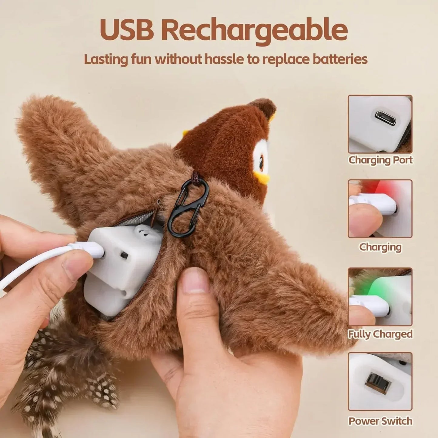 Touch Activated Chirping Bird, Interactive Cat Toy