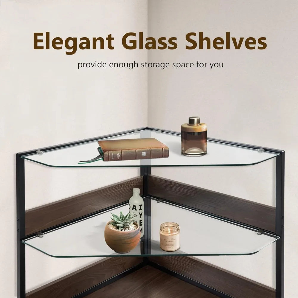 Indoor Small Corner Shelf Dog Kennel w/Glass Shelves