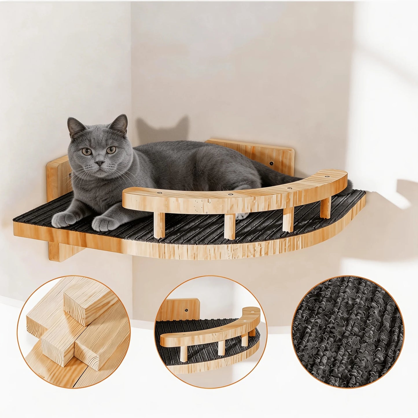 Pine Wood Multi-Level Cat Climbing Wall Shelves 4pc set