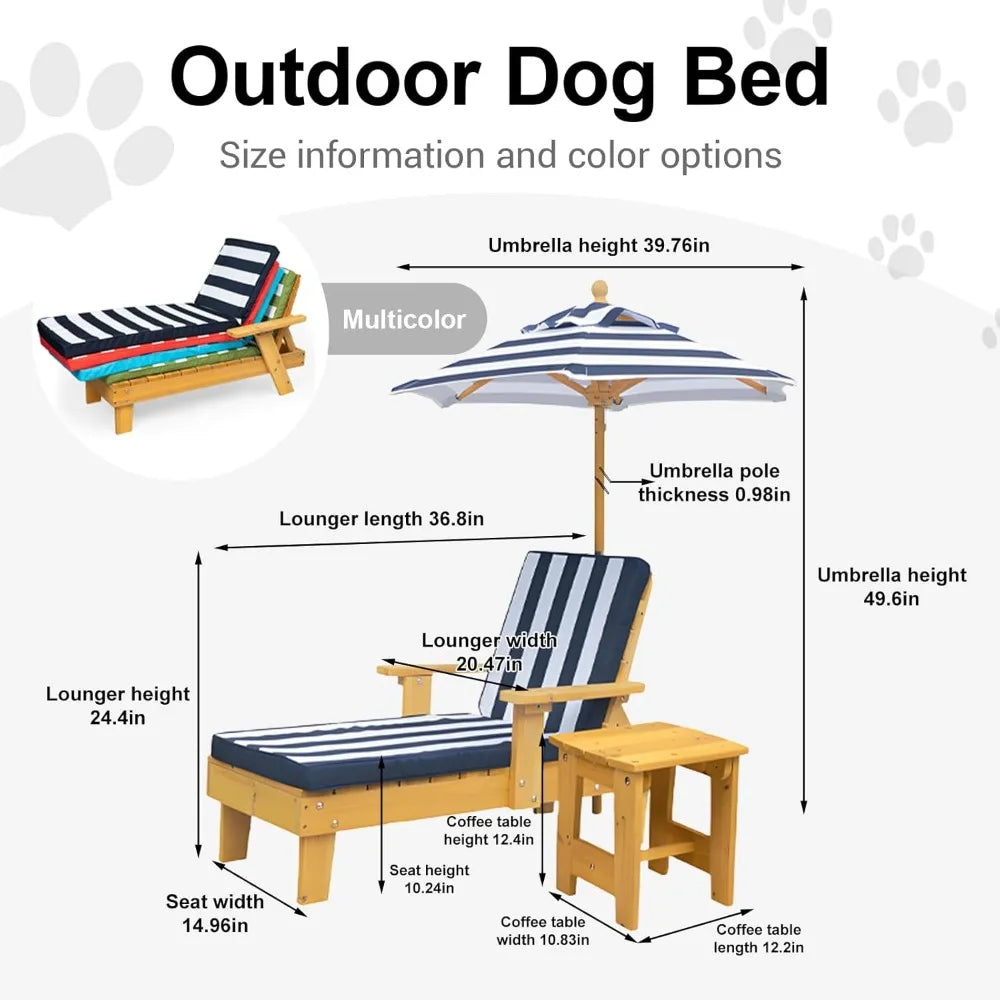 Pet Chaise Lounger with Waterproof Canopy and Removable Cushion