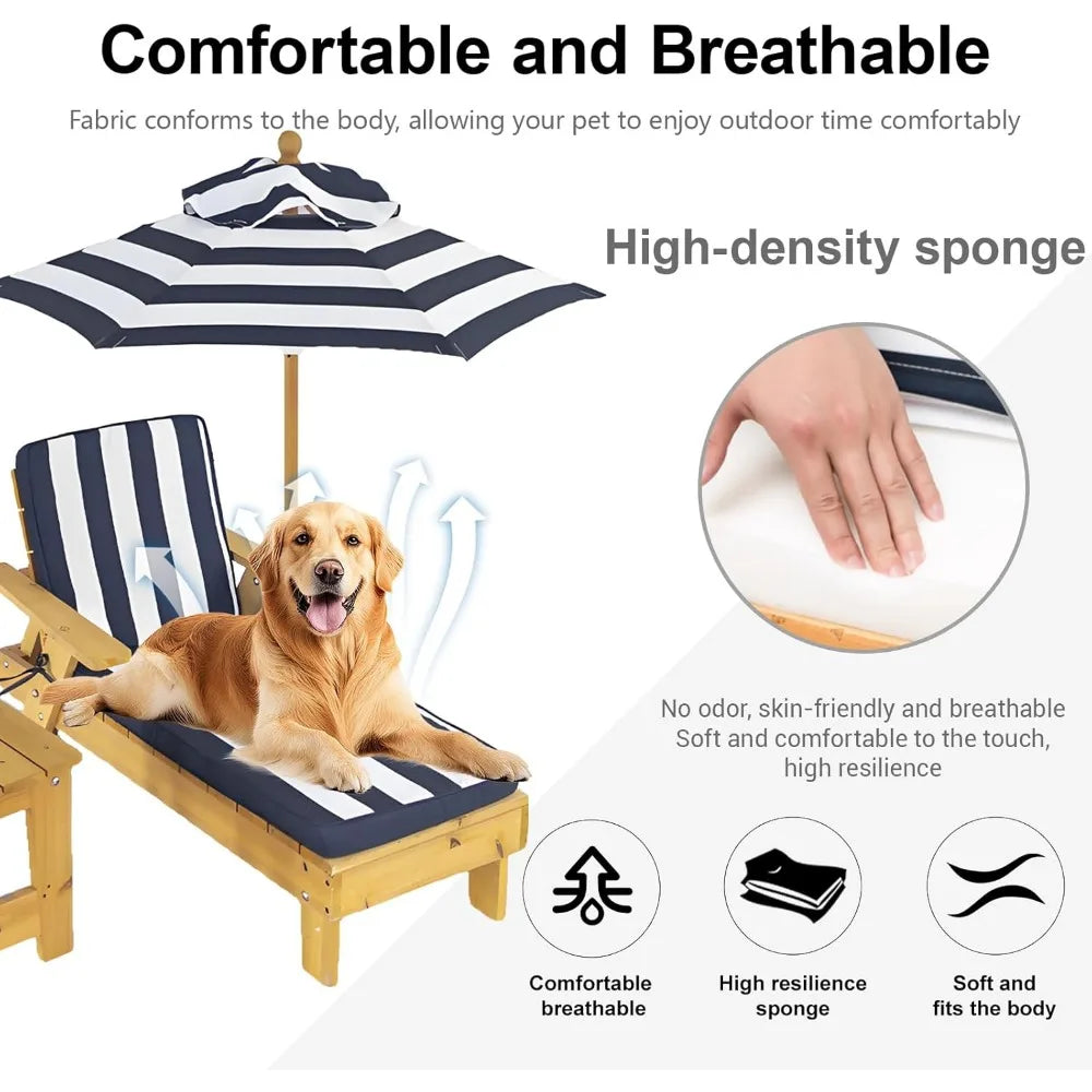 Pet Chaise Lounger with Waterproof Canopy and Removable Cushion