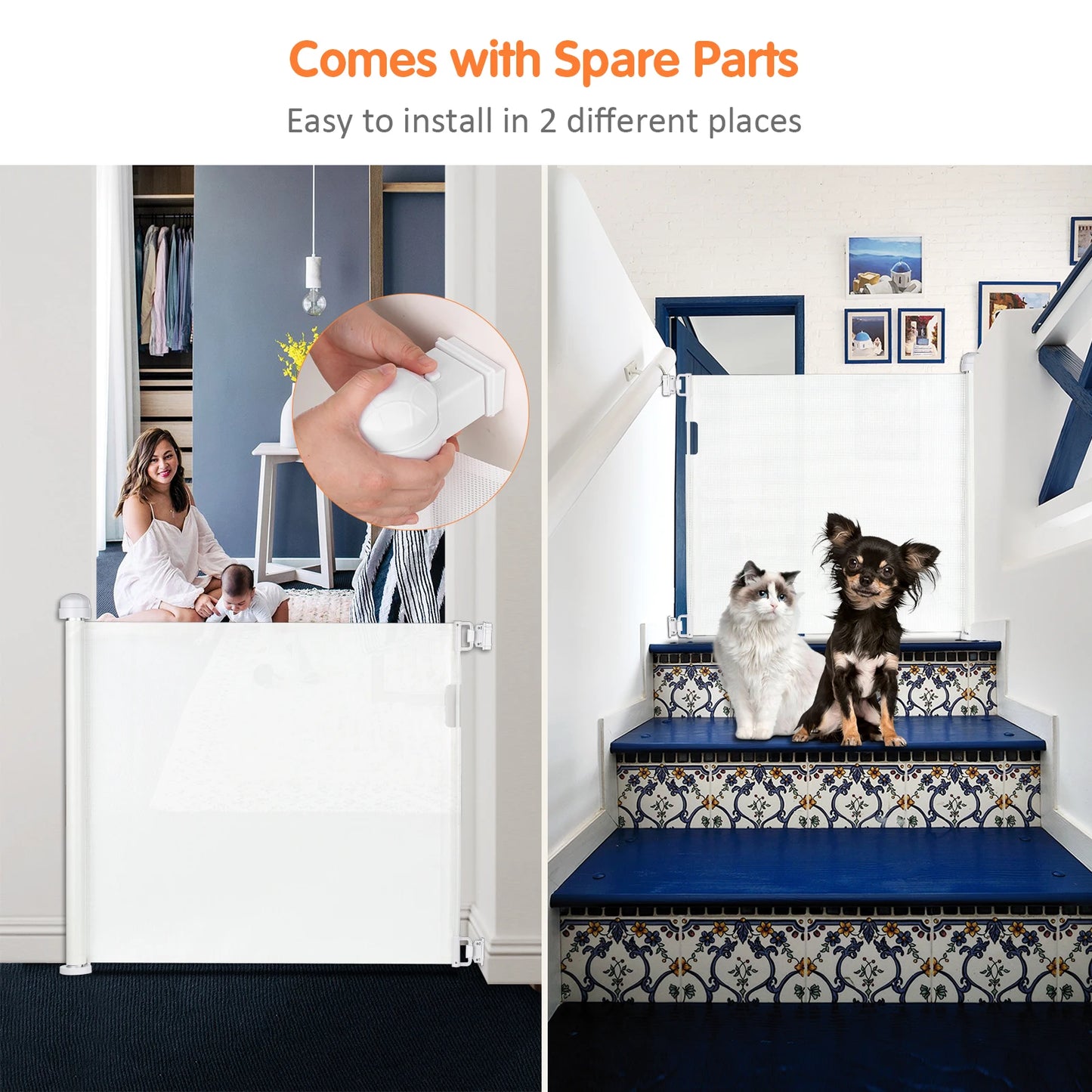 Indoor Retractable Pet Barrier Mesh Gate