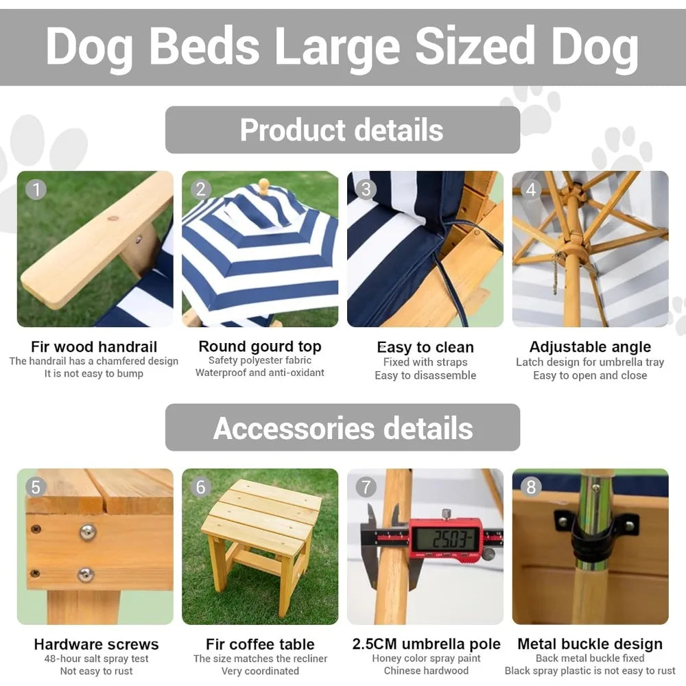 Pet Chaise Lounger with Waterproof Canopy and Removable Cushion