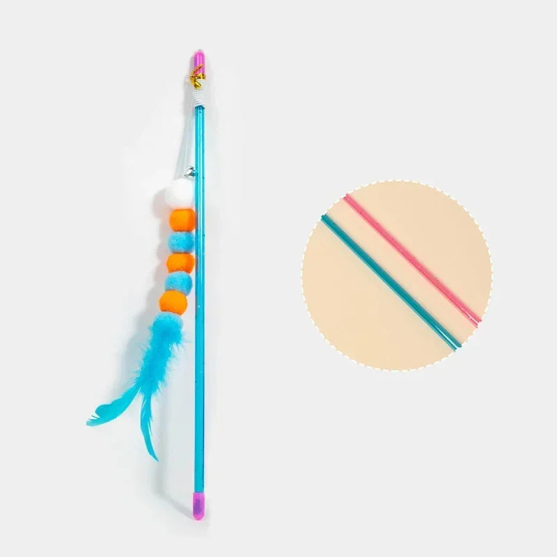 Interactive Feather and Bell Teaser Rod Cat Toy