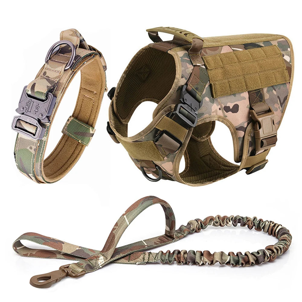 Dog Camo Collar, Leash & Tactical Training Harness Set
