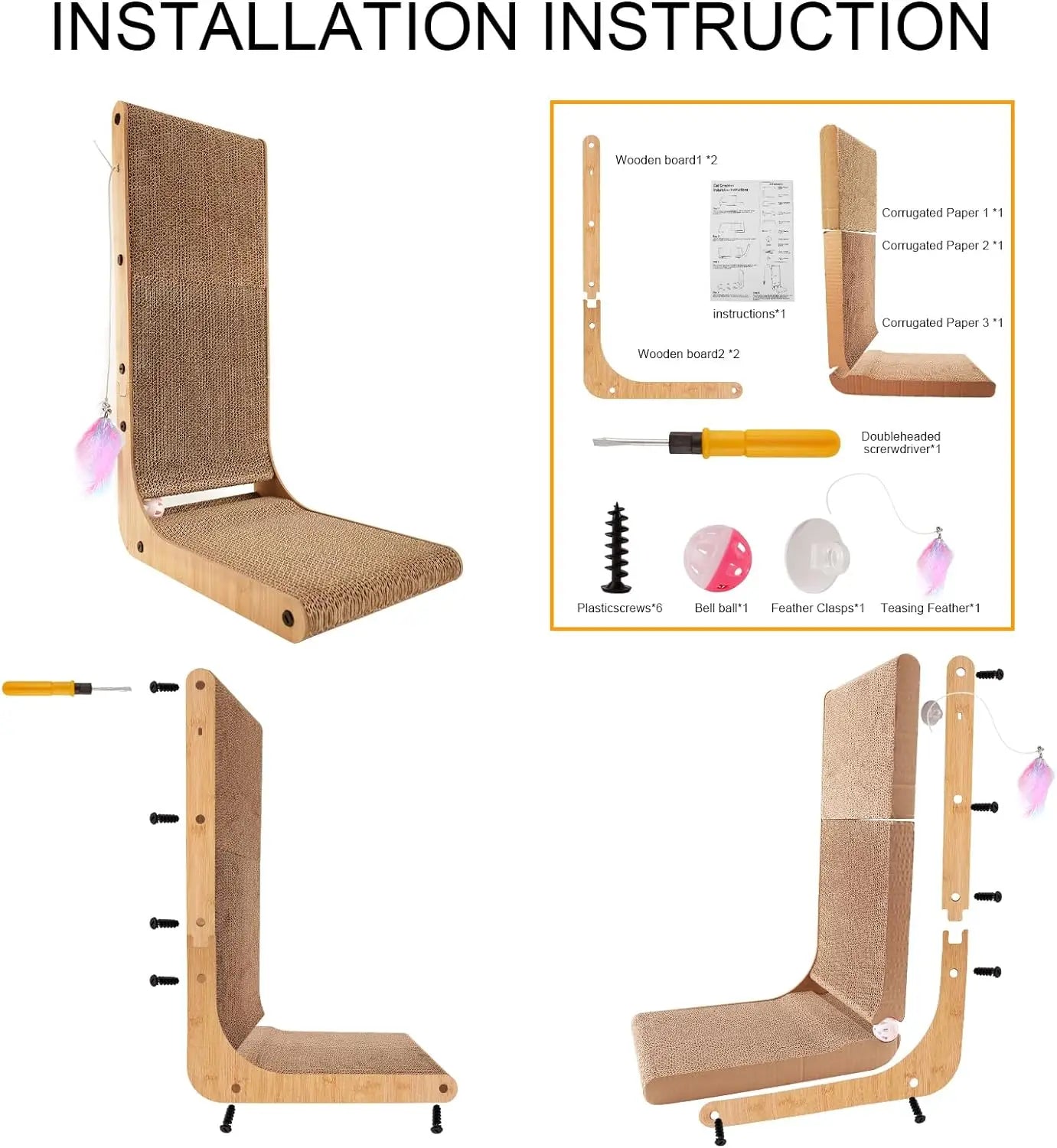 Indoor Cat Scratching Post, L Shape