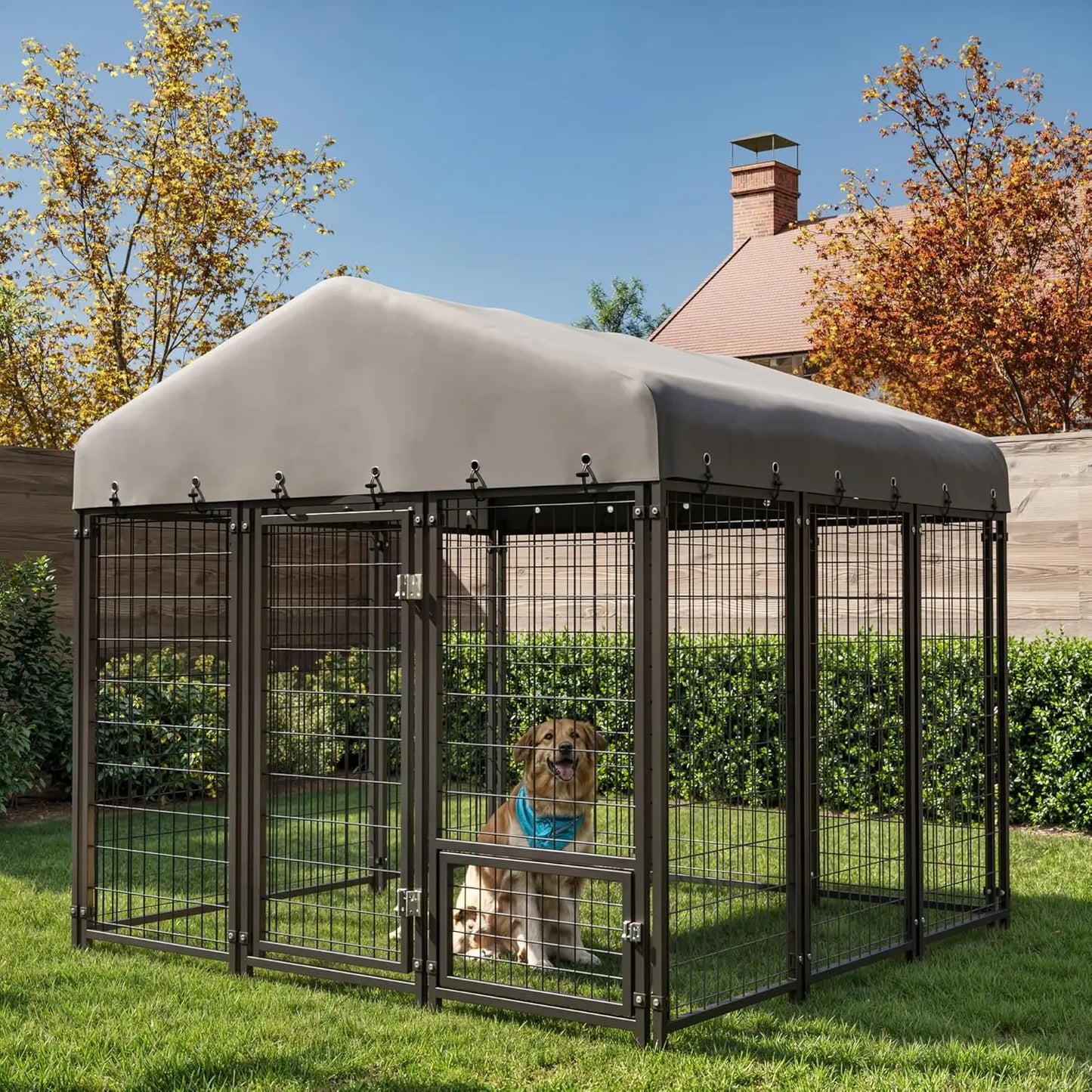 Outside Heavy-Duty Dog Cage with Roof and Double Lock