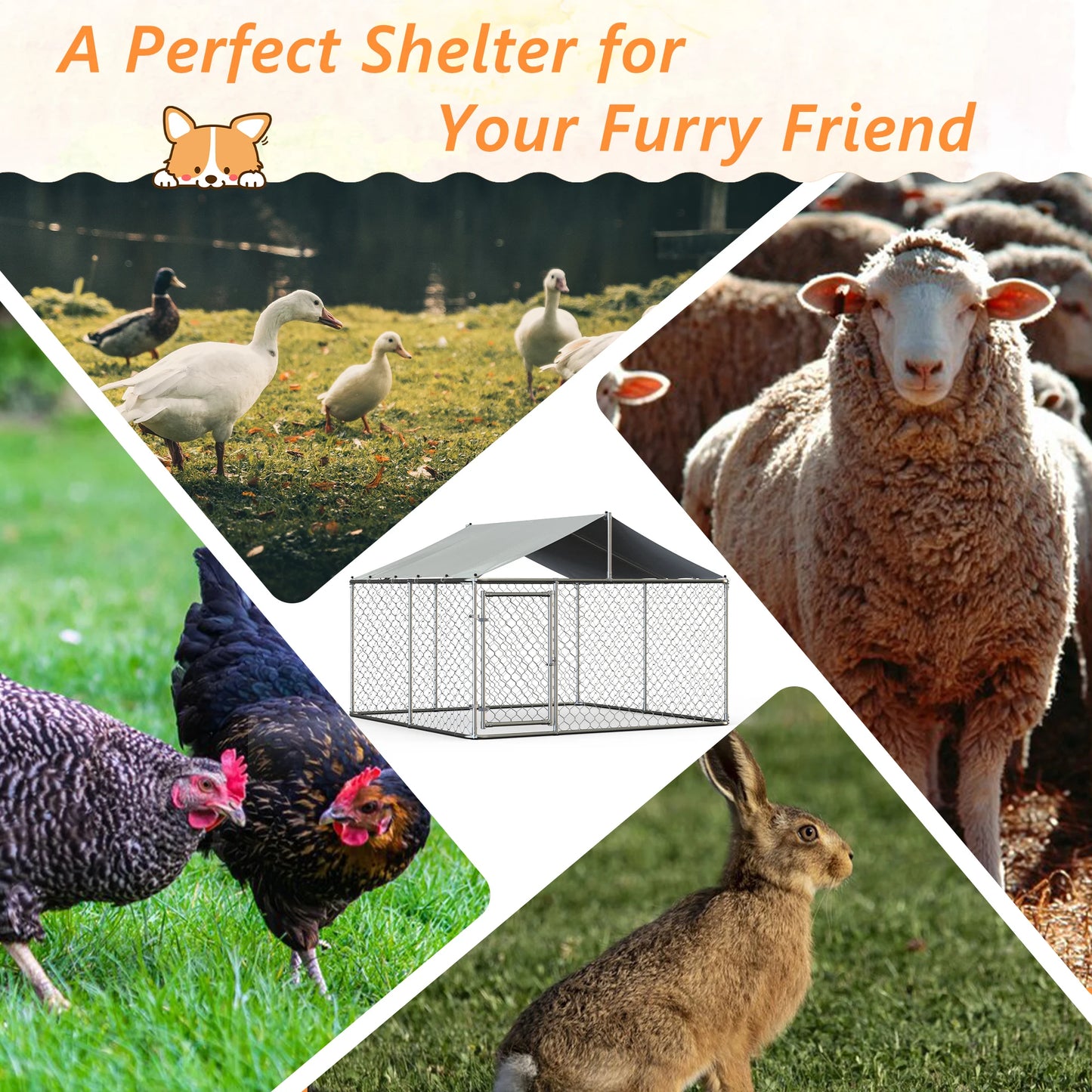 7.5x7.5 ft Outdoor Heavy Duty Pet Enclosure with Shade