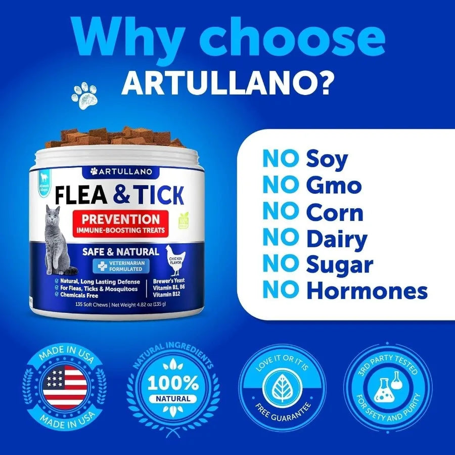 Flea & Tick Supplement, Natural Chews for Cats