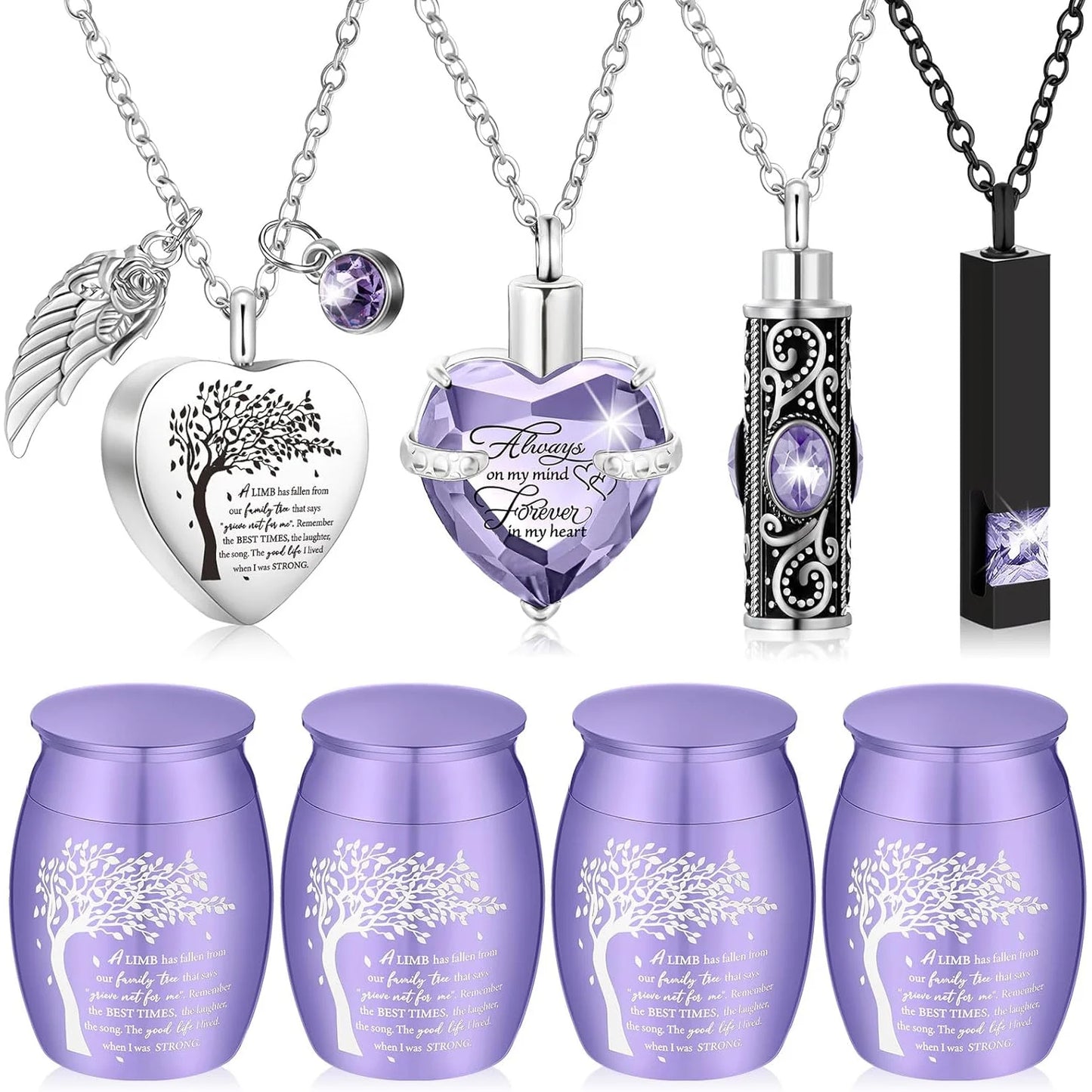 Memorial Urn and Pendant Set for Ashes, (8pcs)