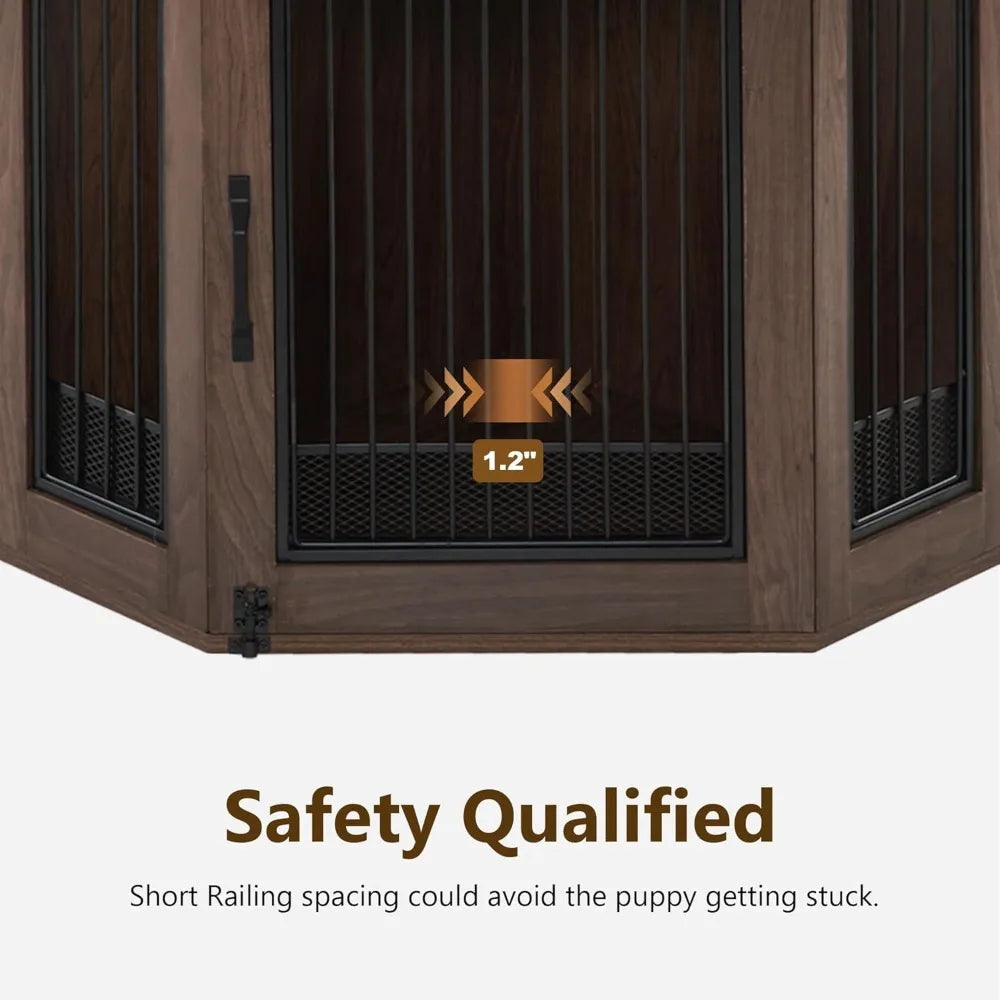 Indoor Small Corner Shelf Dog Kennel w/Glass Shelves