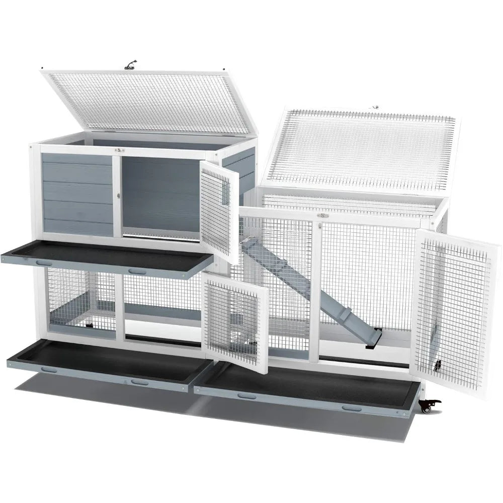 Two Floor Indoor Wooden Pet Hutch on Wheels