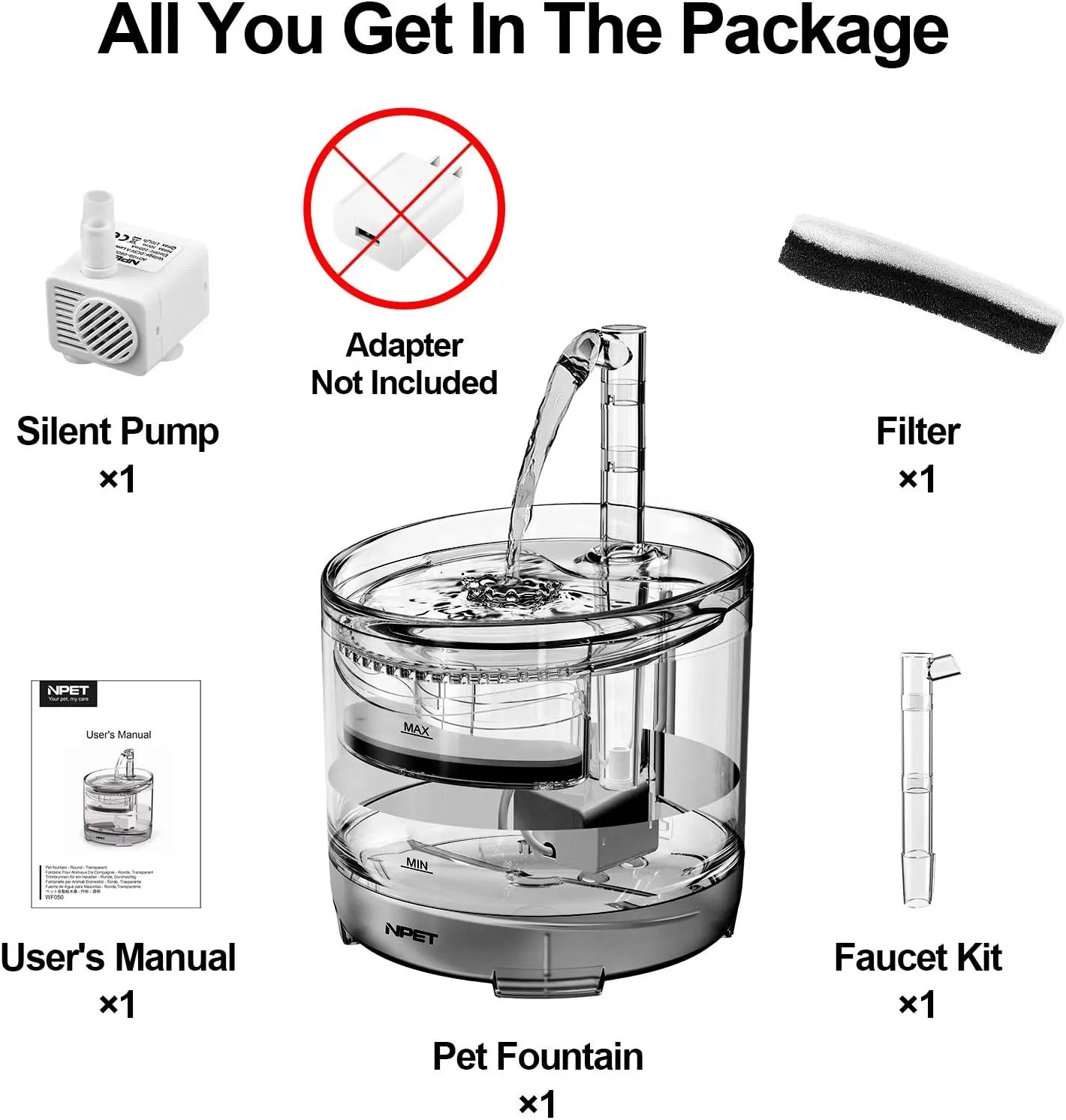 Automatic Pet Water Fountain with Replacement Faucet Kit