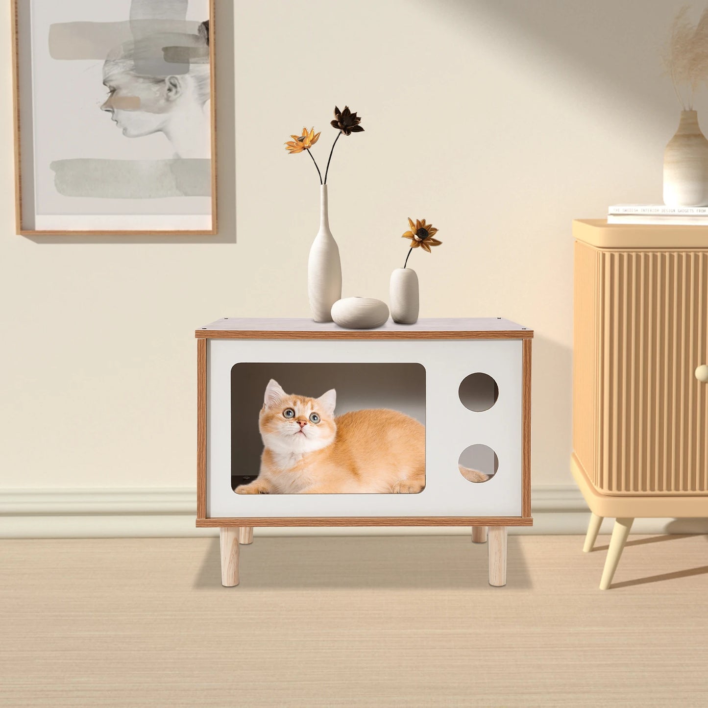 Wooden TV Shaped Cat Condo Bed