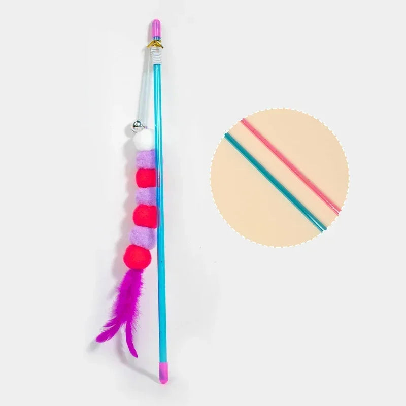 Interactive Feather and Bell Teaser Rod Cat Toy