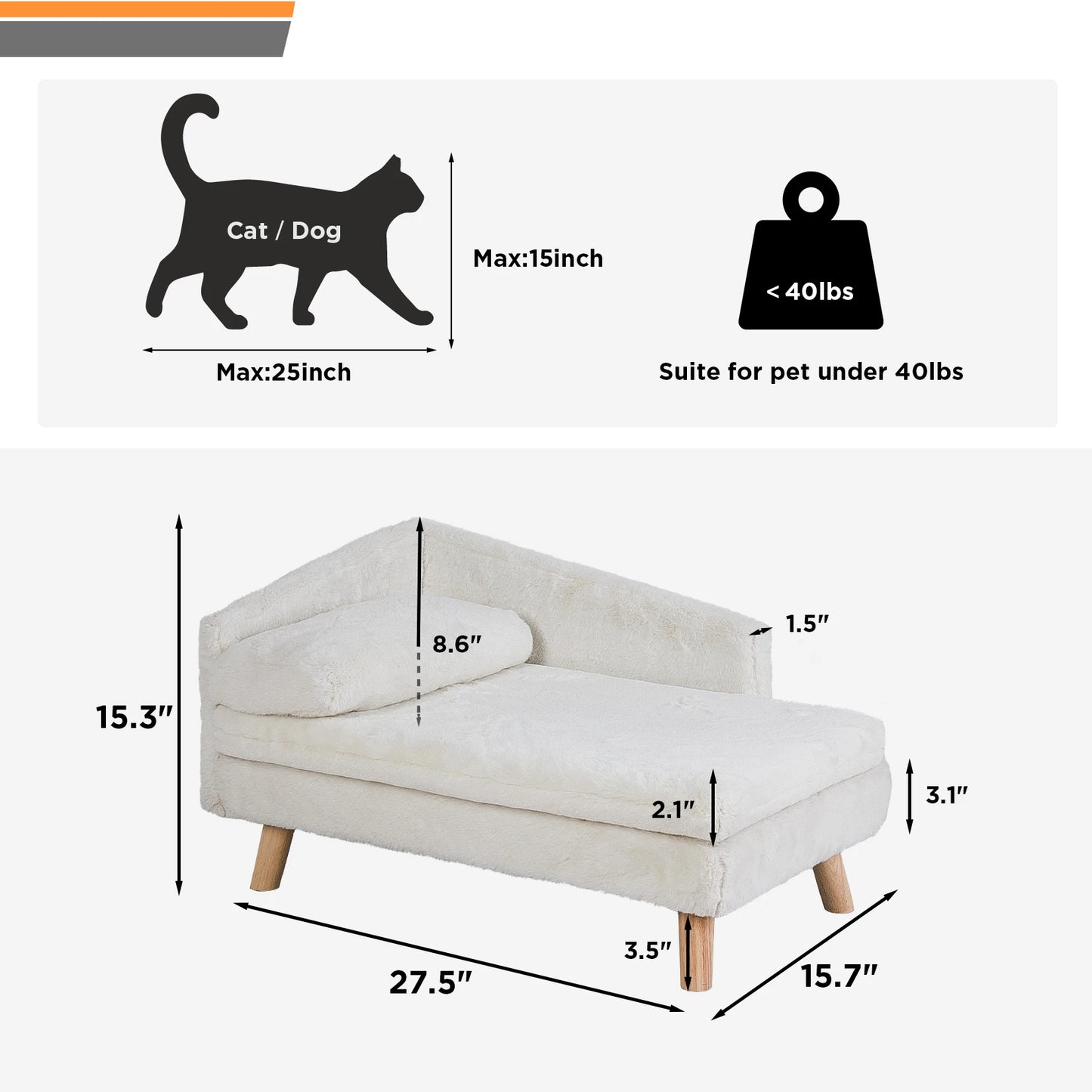 Elevated Sofa Pet Bed with Sturdy Wood Legs