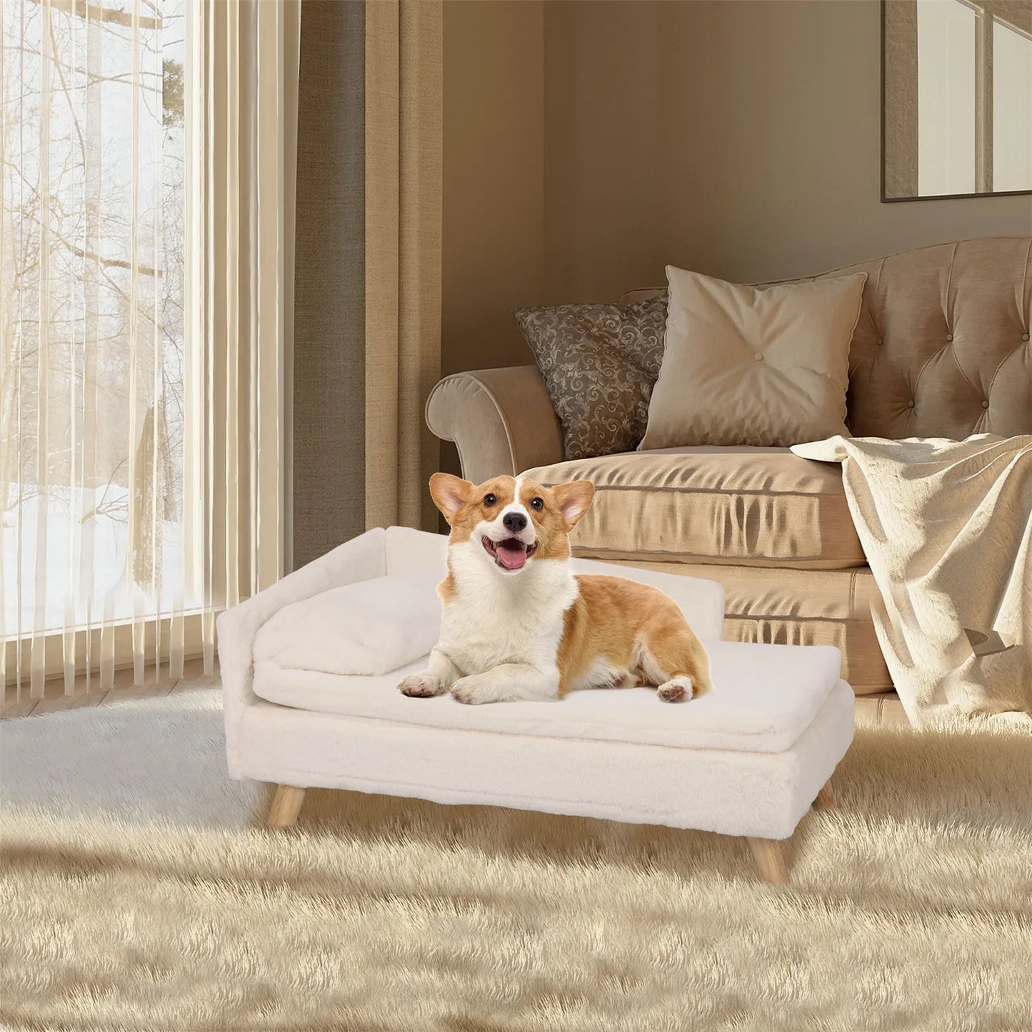 Elevated Sofa Pet Bed with Sturdy Wood Legs