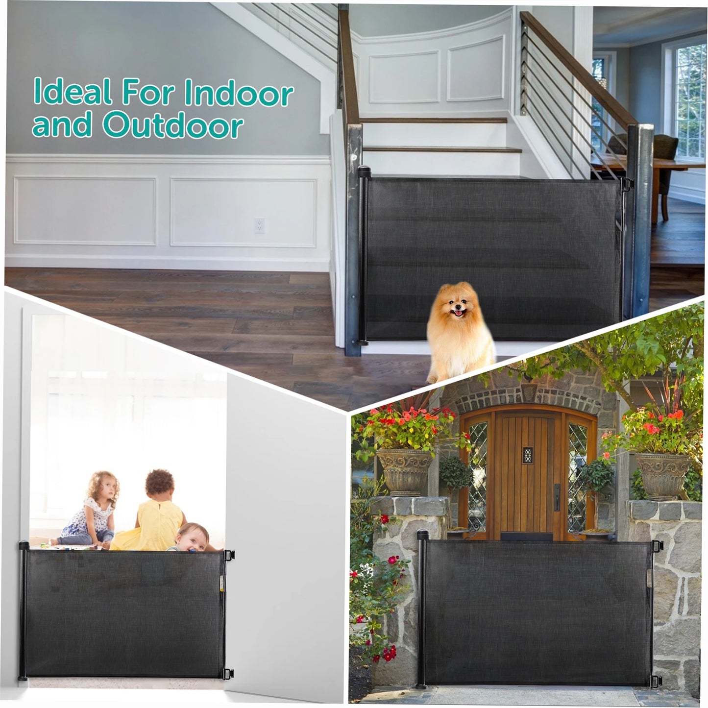 Indoor Retractable Pet Barrier Mesh Gate