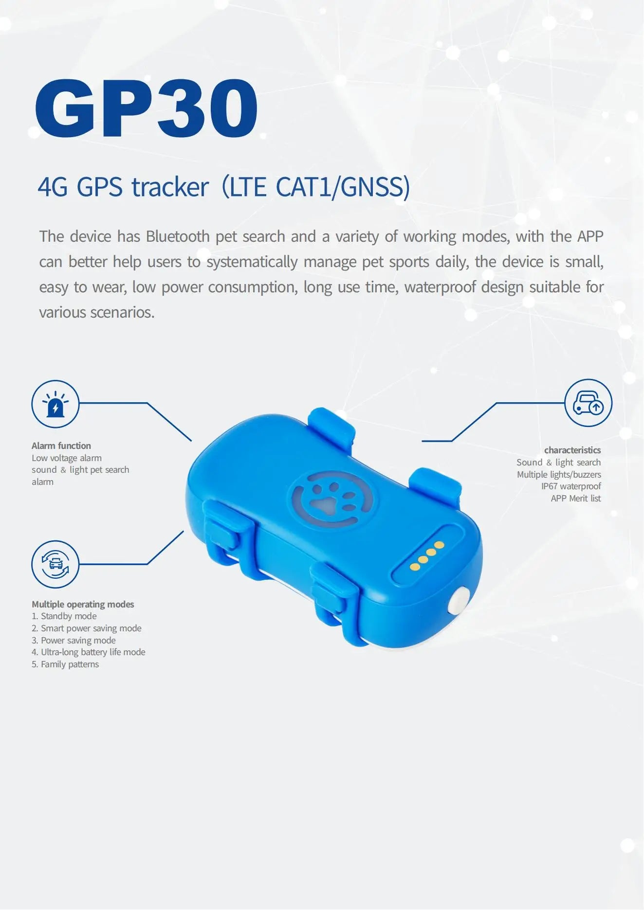 4G Waterproof GPS Pet Locator, Live Tracking with App Subscription