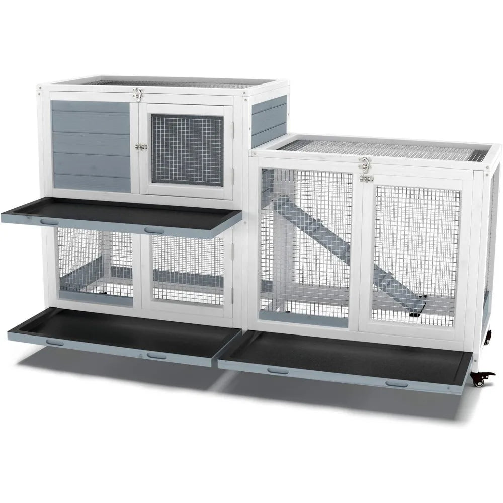 Two Floor Indoor Wooden Pet Hutch on Wheels