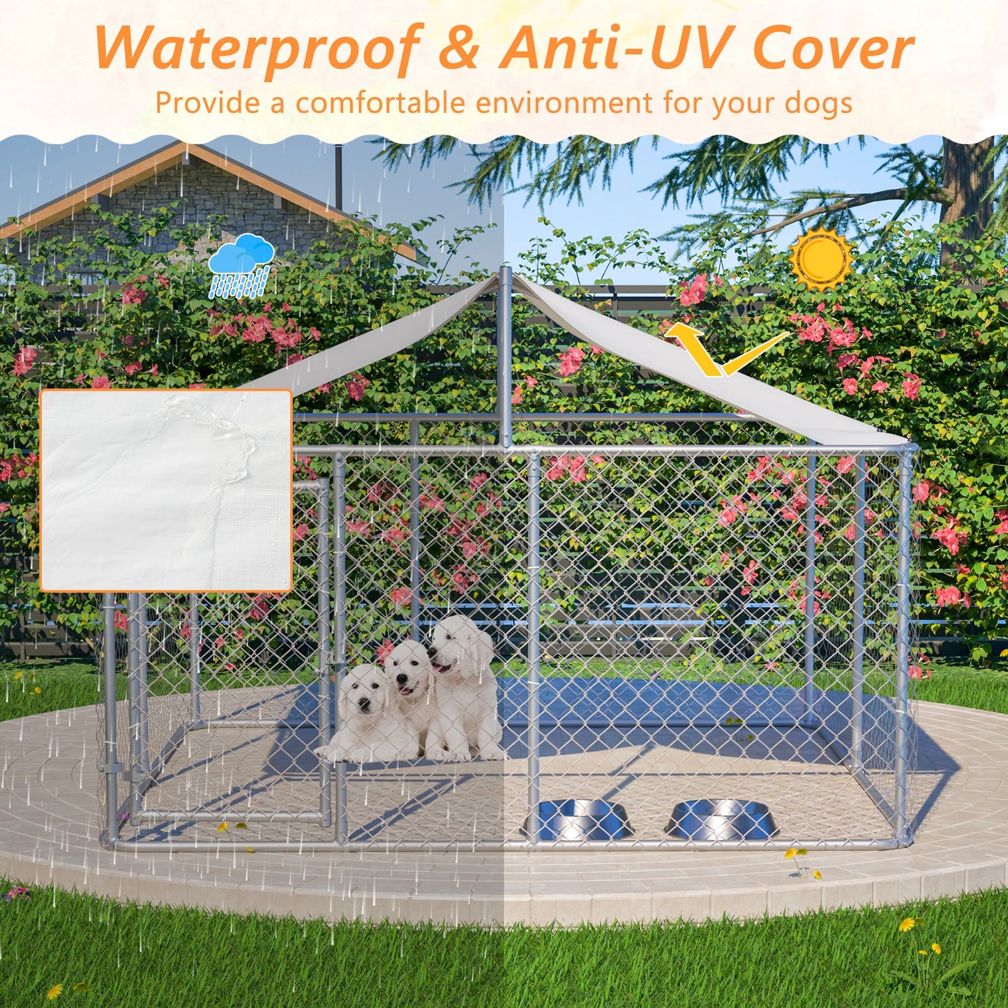 7.5x7.5 ft Outdoor Heavy Duty Pet Enclosure with Shade