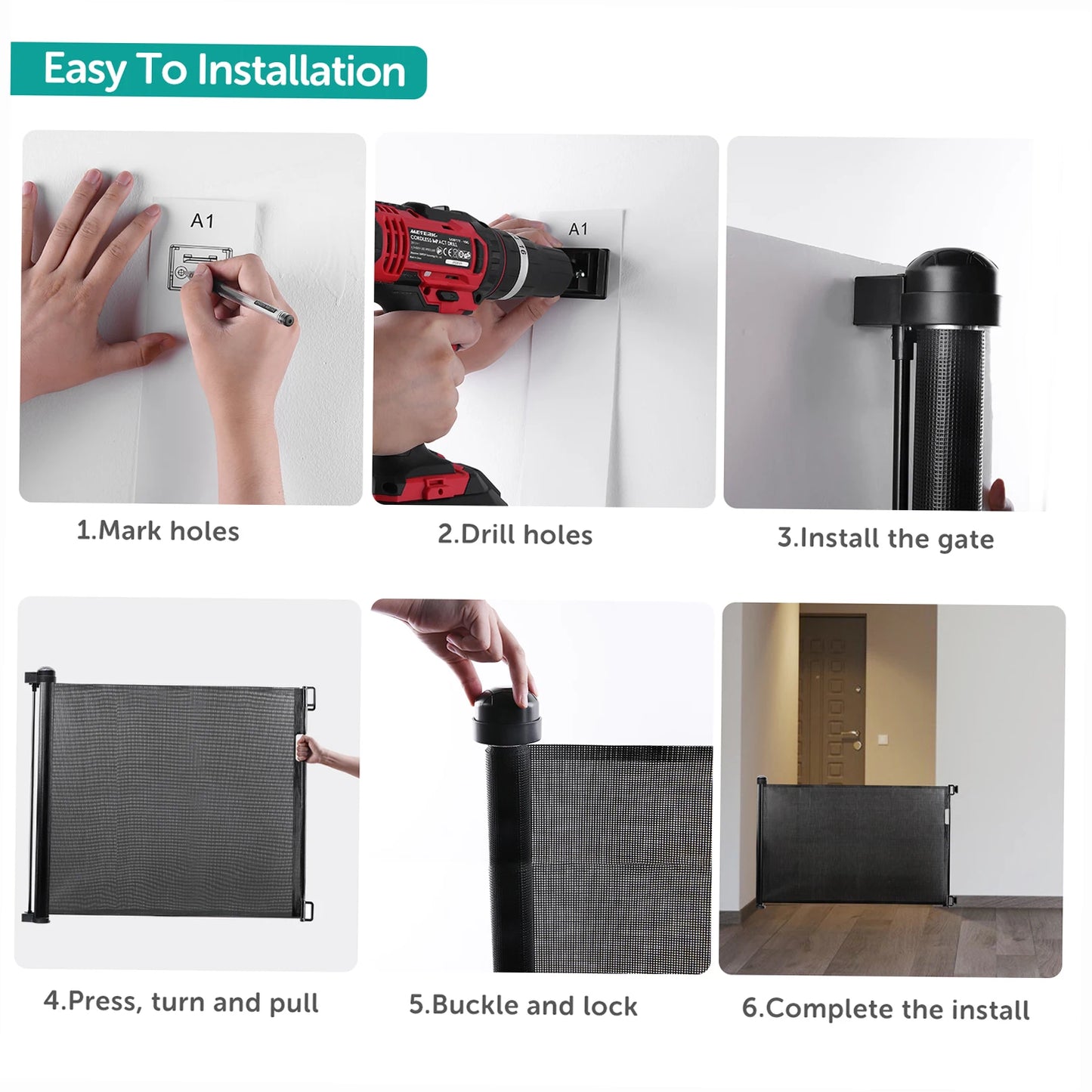Indoor Retractable Pet Barrier Mesh Gate