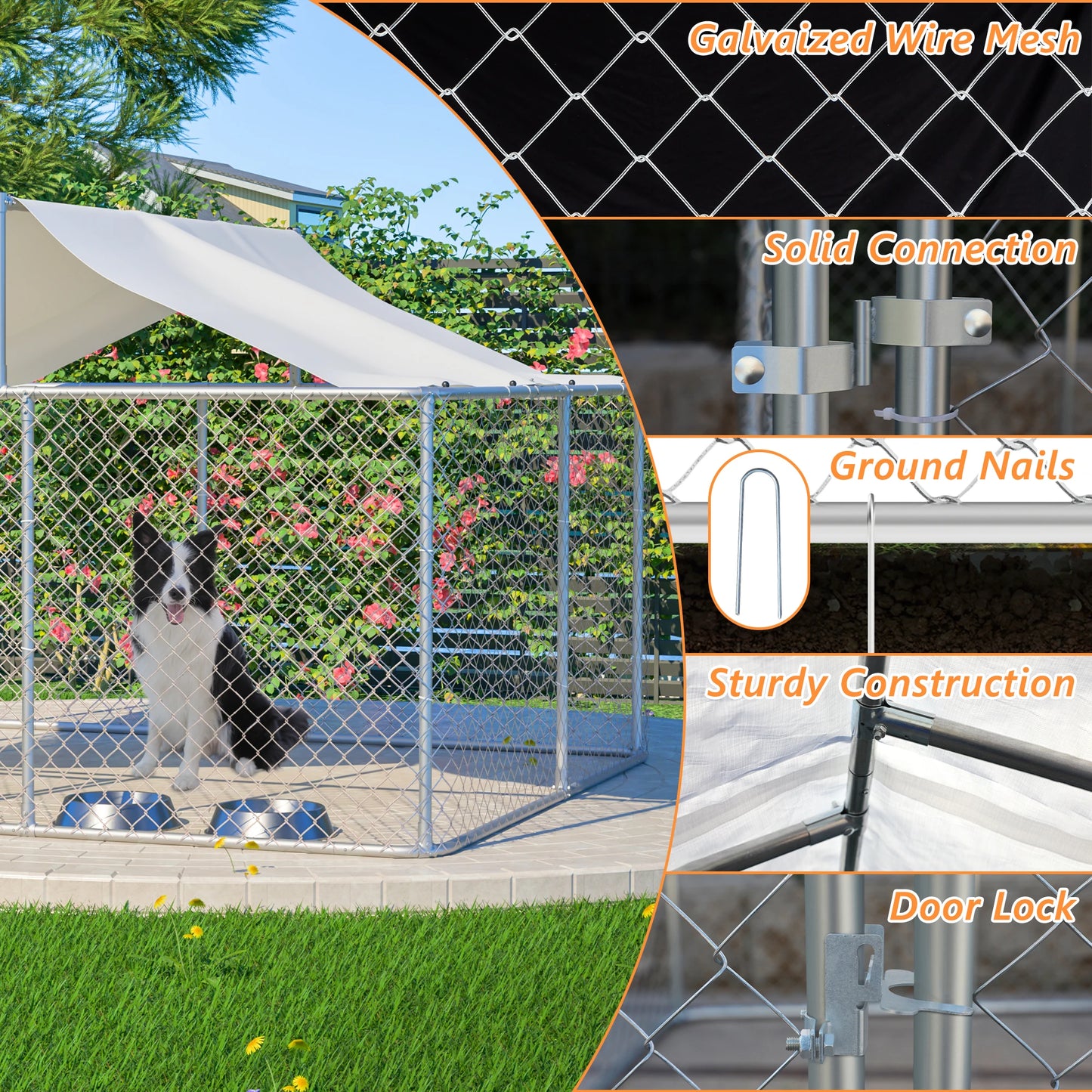 7.5x7.5 ft Outdoor Heavy Duty Pet Enclosure with Shade