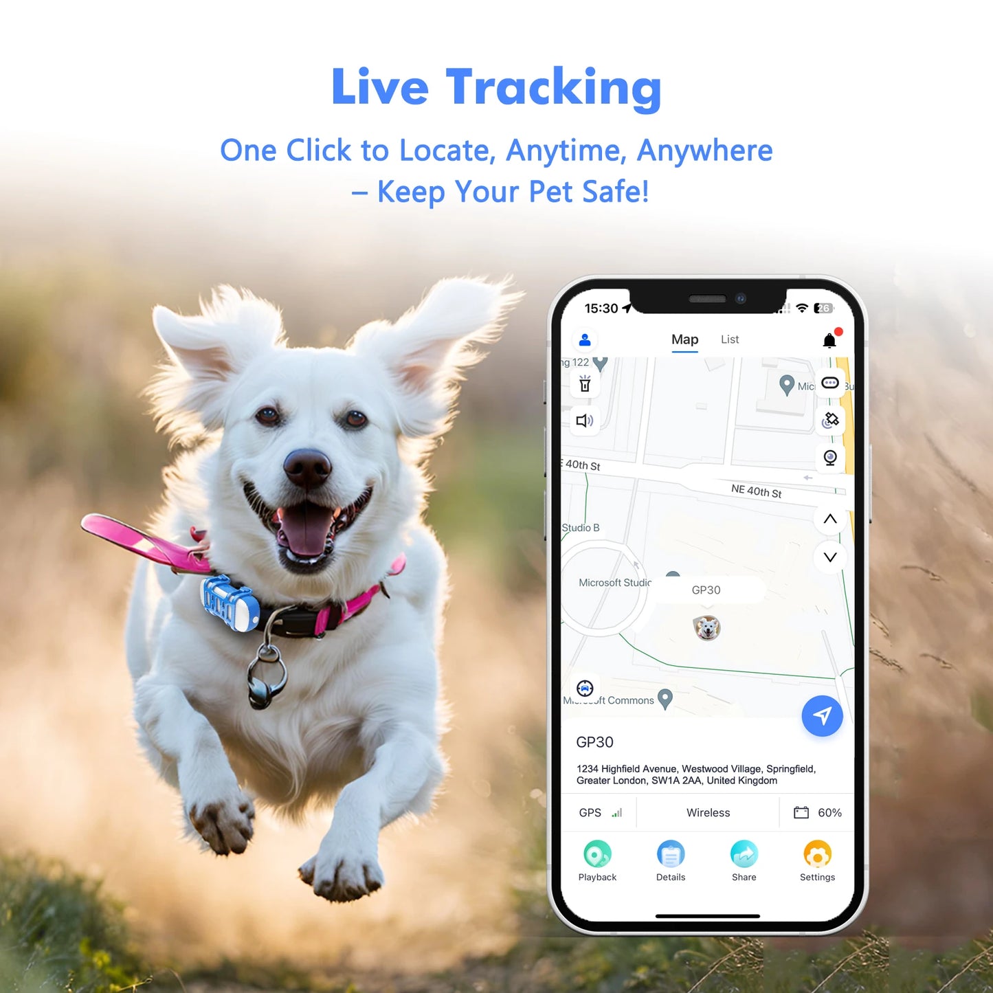 4G Waterproof GPS Pet Locator, Live Tracking with App Subscription