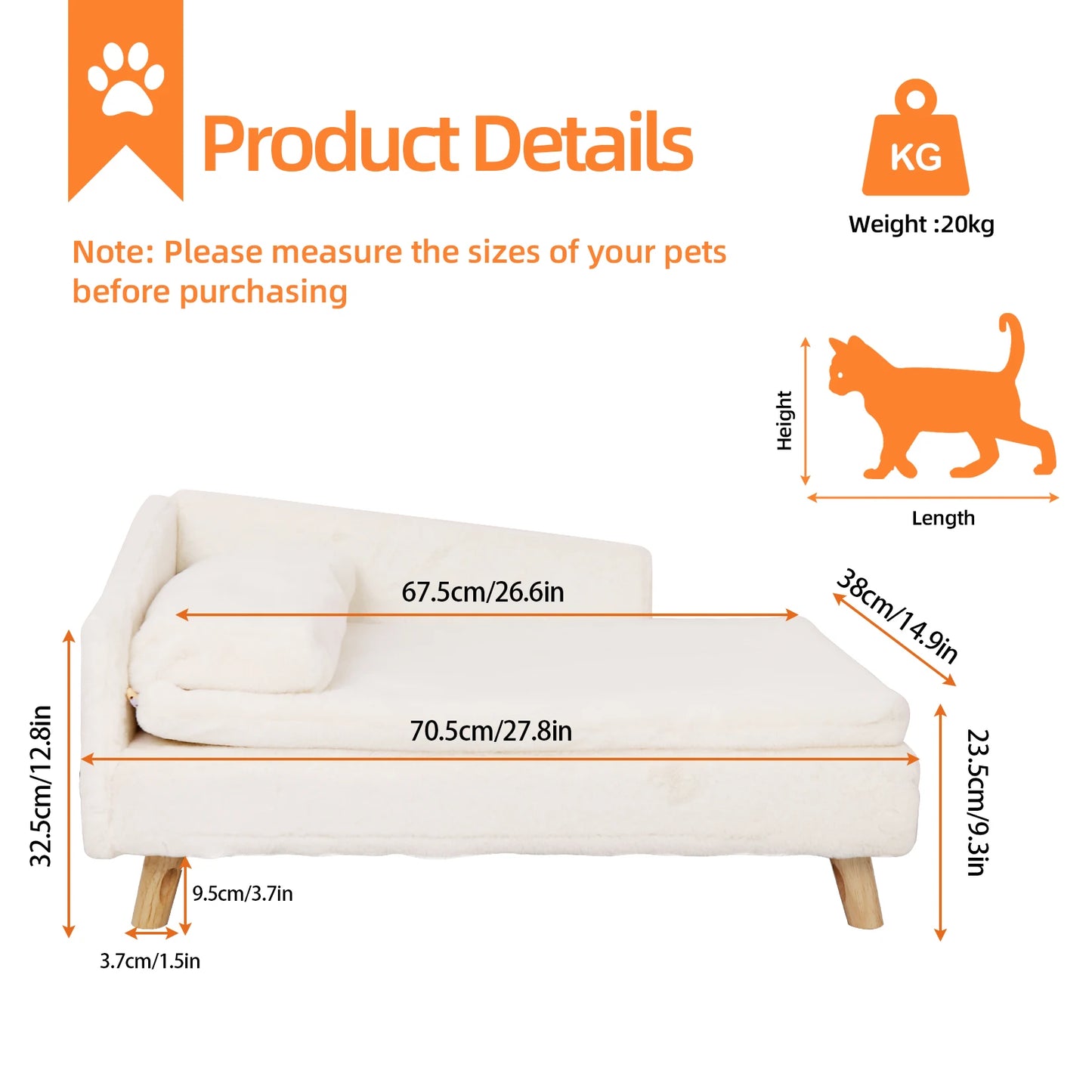 Elevated Sofa Pet Bed with Sturdy Wood Legs