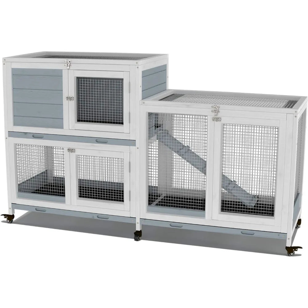 Two Floor Indoor Wooden Pet Hutch on Wheels
