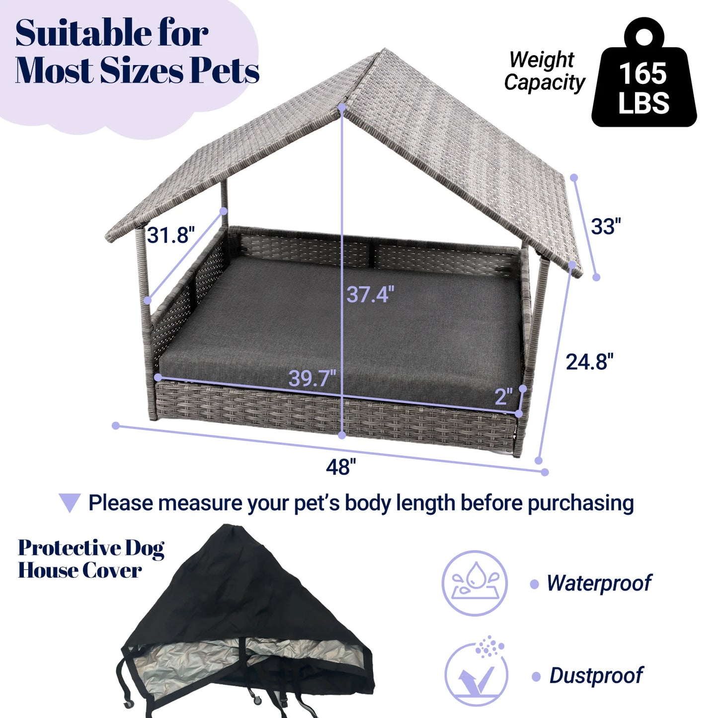 Elevated Wicker Canopy Dog Bed for Outdoors