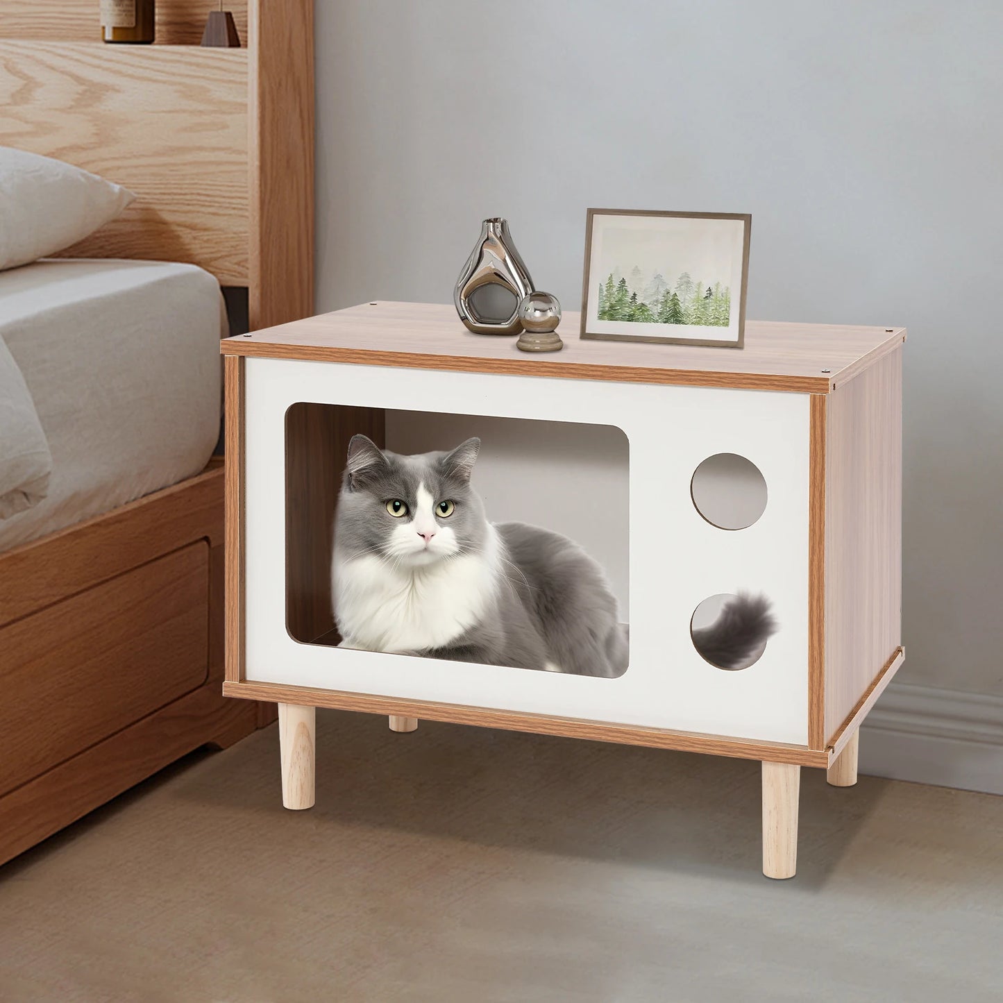 Wooden TV Shaped Cat Condo Bed