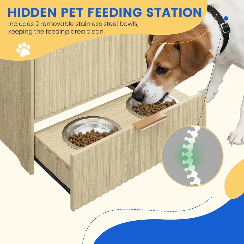 Dog Feeder Tilt-Out Cabinet w/Elevated Feeding Bowls
