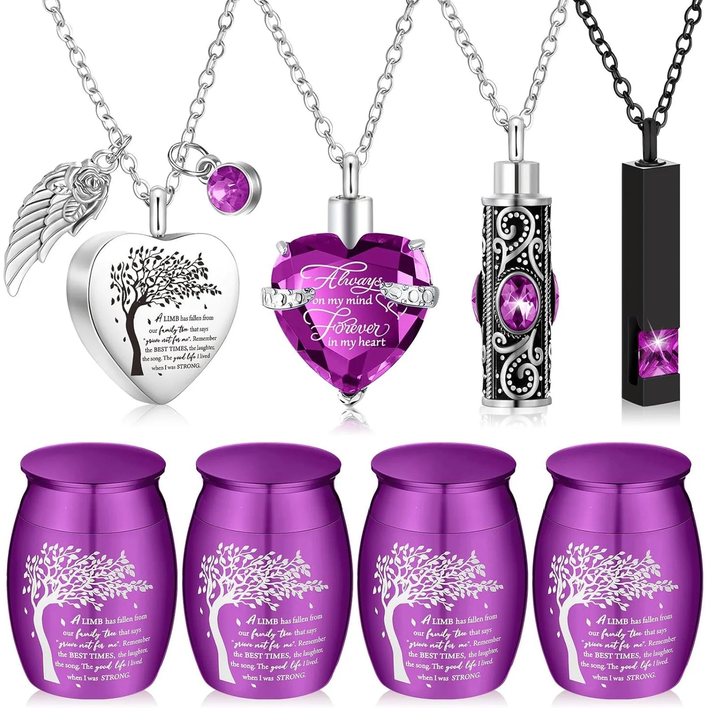 Memorial Urn and Pendant Set for Ashes, (8pcs)