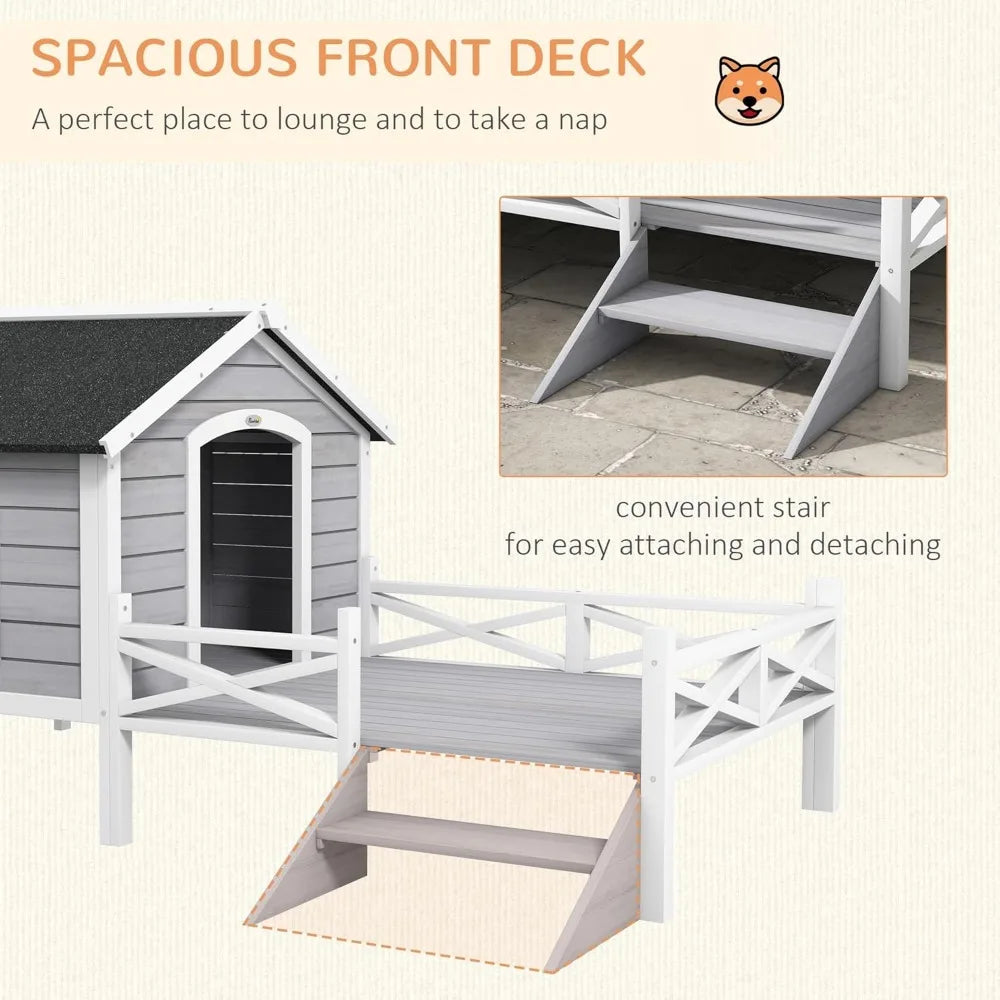 Outdoor Asphalt Roof, Fenced Porch Wooden Dog House