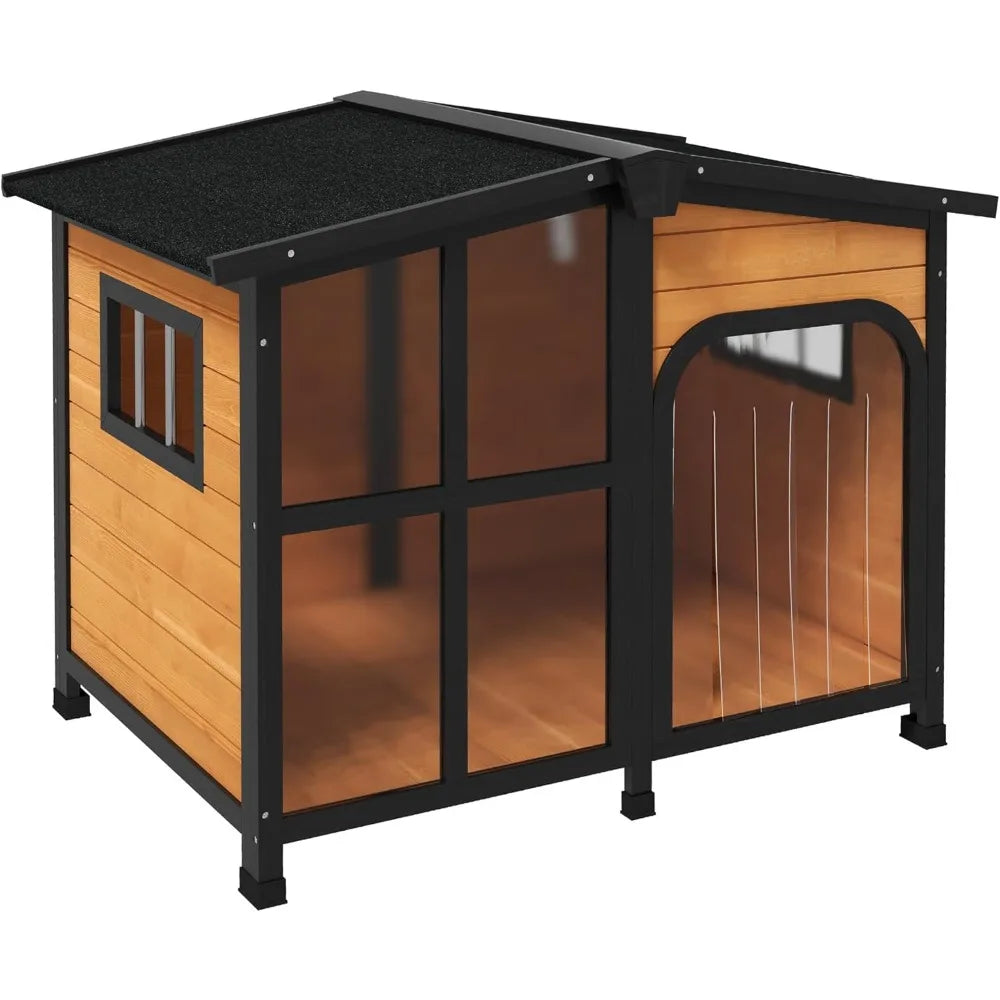 Cabin-Style Wooden Outdoor Dog House
