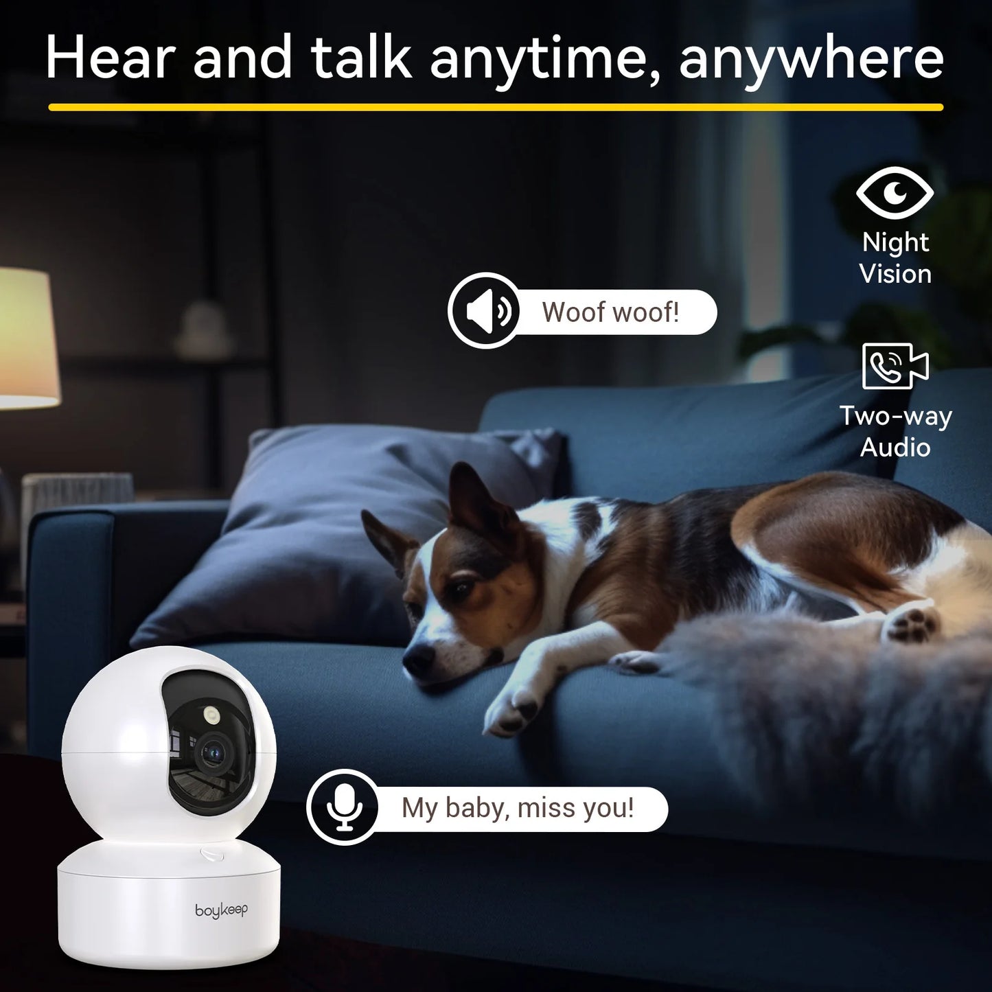 Indoor 2-Way Audio Smart Camera, Pet Surveillance